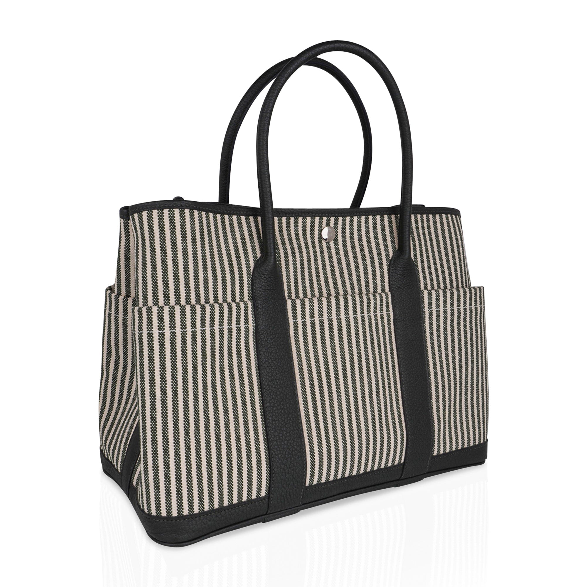 Garden Party 36 Bag Pockets Canvas Vert Anglais & Vert Fonce Vache Country Leather with Palladium Hardware