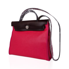 Herbag Zip 31 Bag Rose Shocking Berline Canvas Rouge Sellier Leather with Palladium Hardware