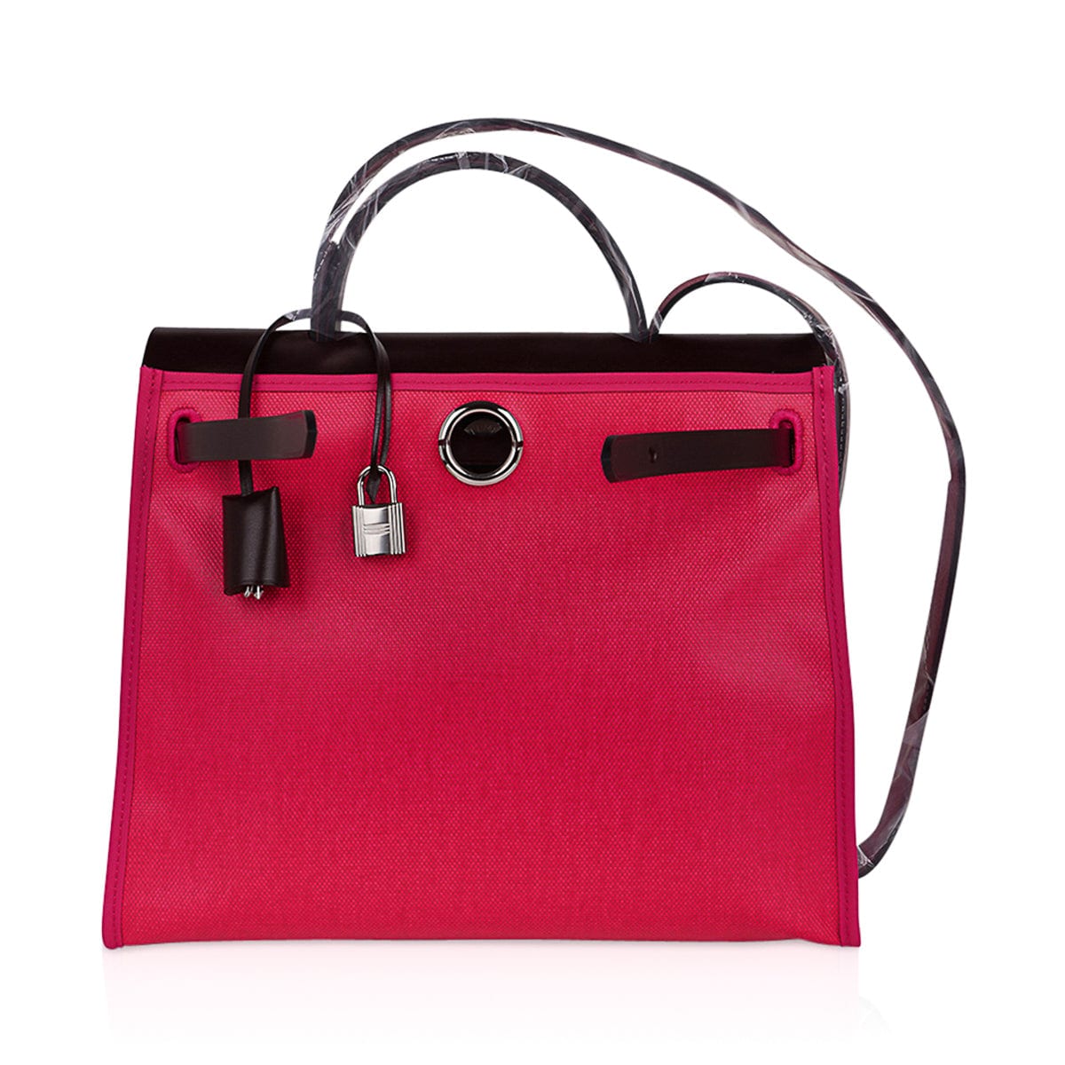 Herbag Zip 31 Bag Rose Shocking Berline Canvas Rouge Sellier Leather with Palladium Hardware