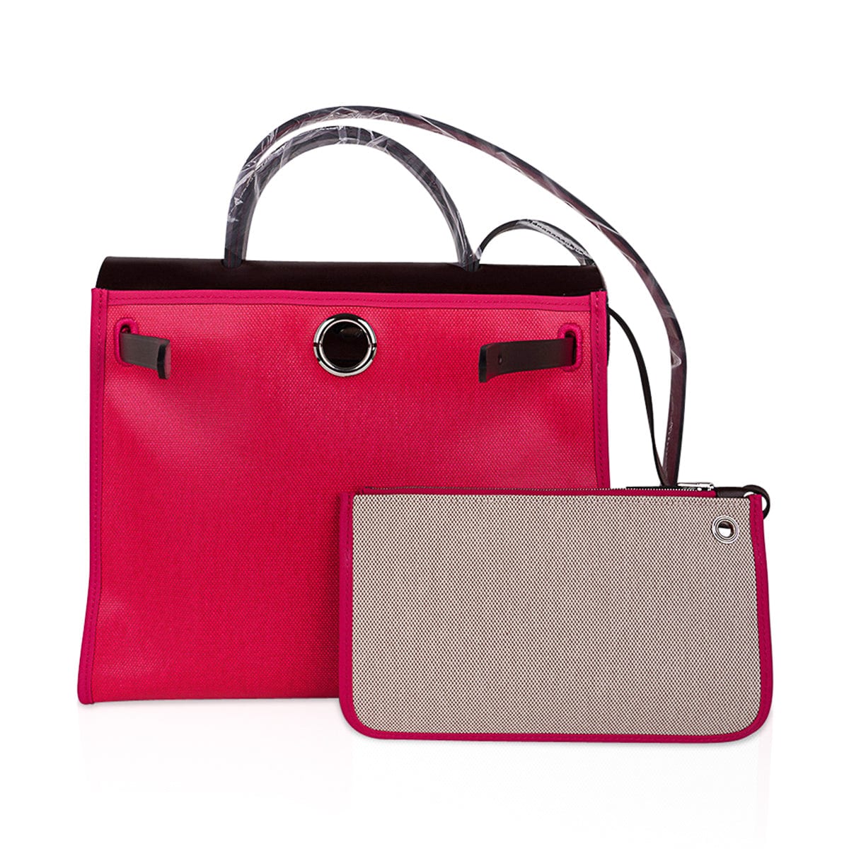 Herbag Zip 31 Bag Rose Shocking Berline Canvas Rouge Sellier Leather with Palladium Hardware