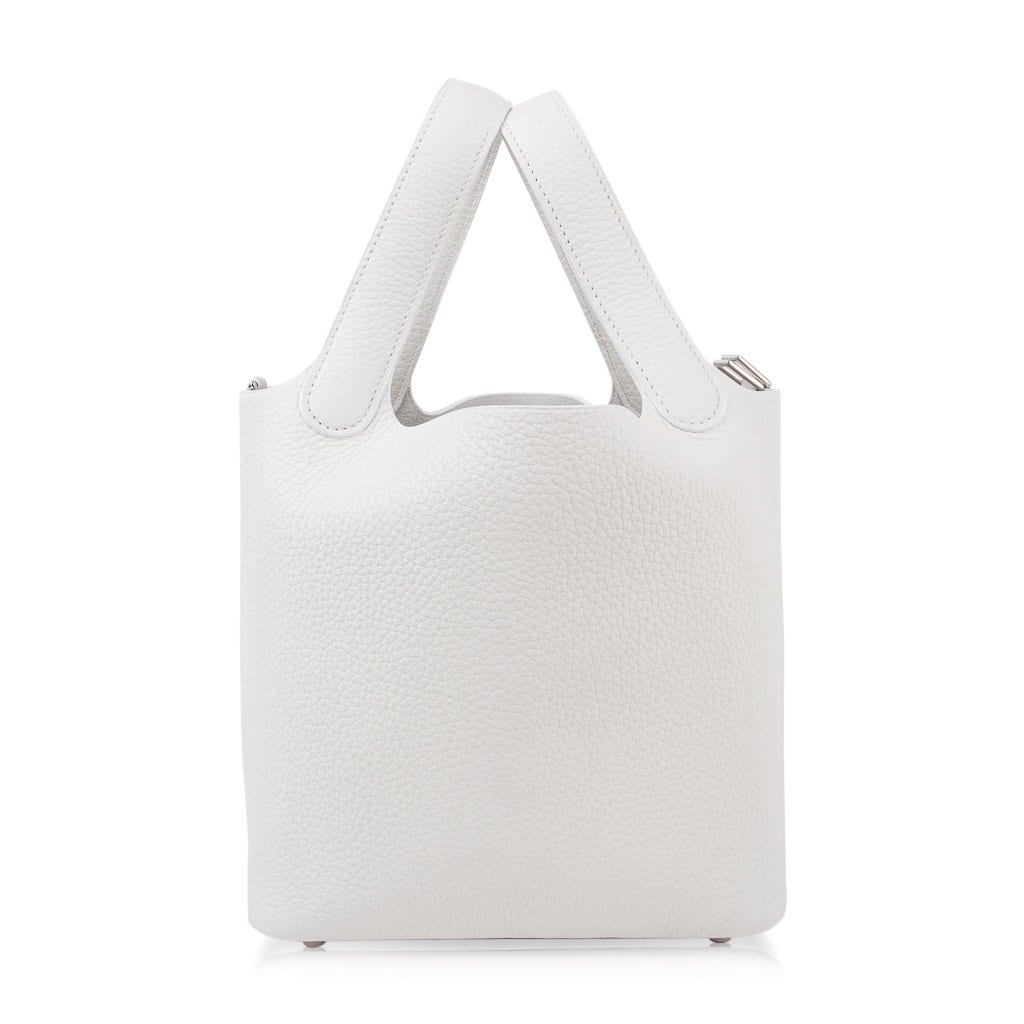 Picotin Lock 18 Bag White Tote Clemence Palladium Hardware