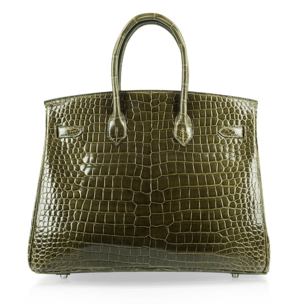 Birkin 35 Bag Vert Veronese Porosus Crocodile Palladium Hardware