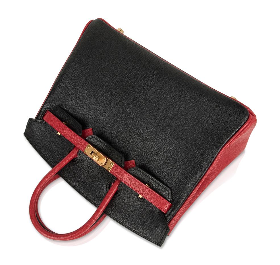 Birkin HSS 25 Bag Noir / Rouge Casaque Chevre Brushed Gold Hardware