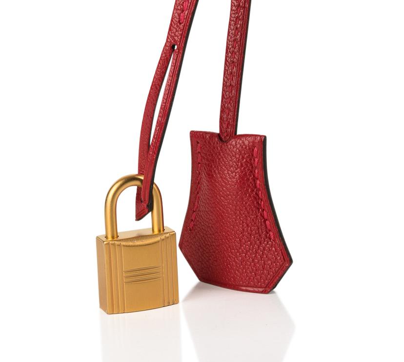 Birkin HSS 25 Bag Noir / Rouge Casaque Chevre Brushed Gold Hardware