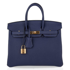 Birkin 25 Bag Blue Encre Gold Hardware Togo Leather