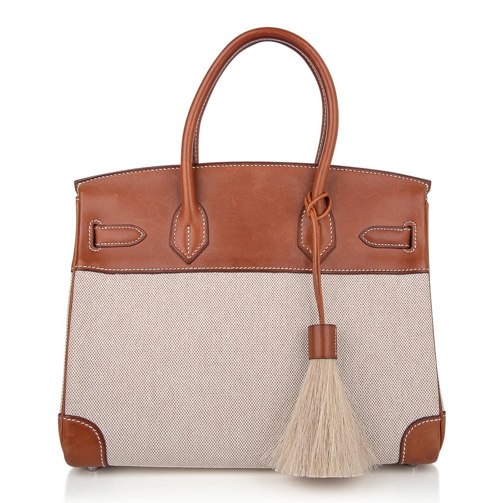 Birkin 30 Bag Toile / Barenia Leather Palladium w/ Crinoline Bag Charm
