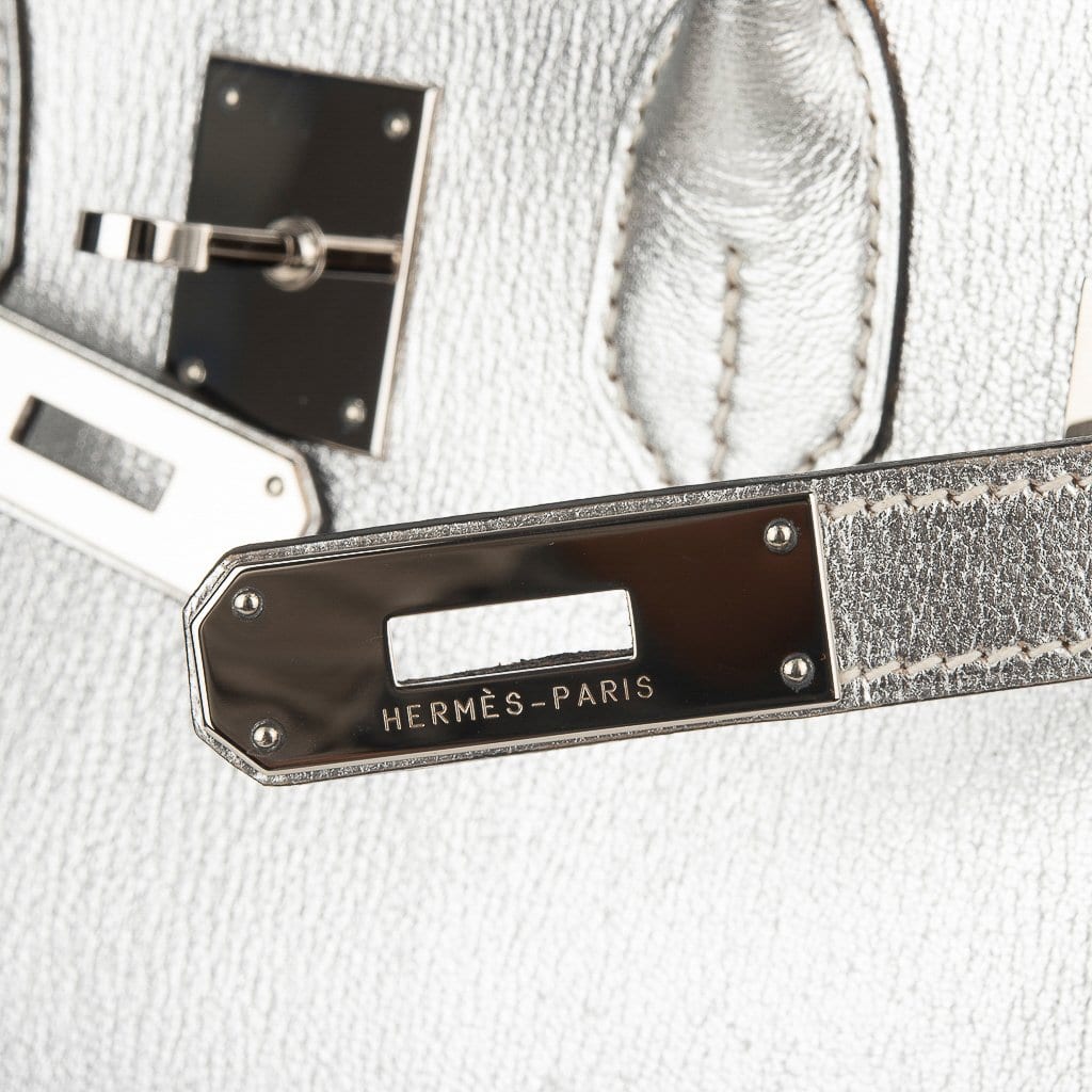 Limited Edition Birkin 30 Bag Silver Metallic Chevre Leather with Palladium Hardware