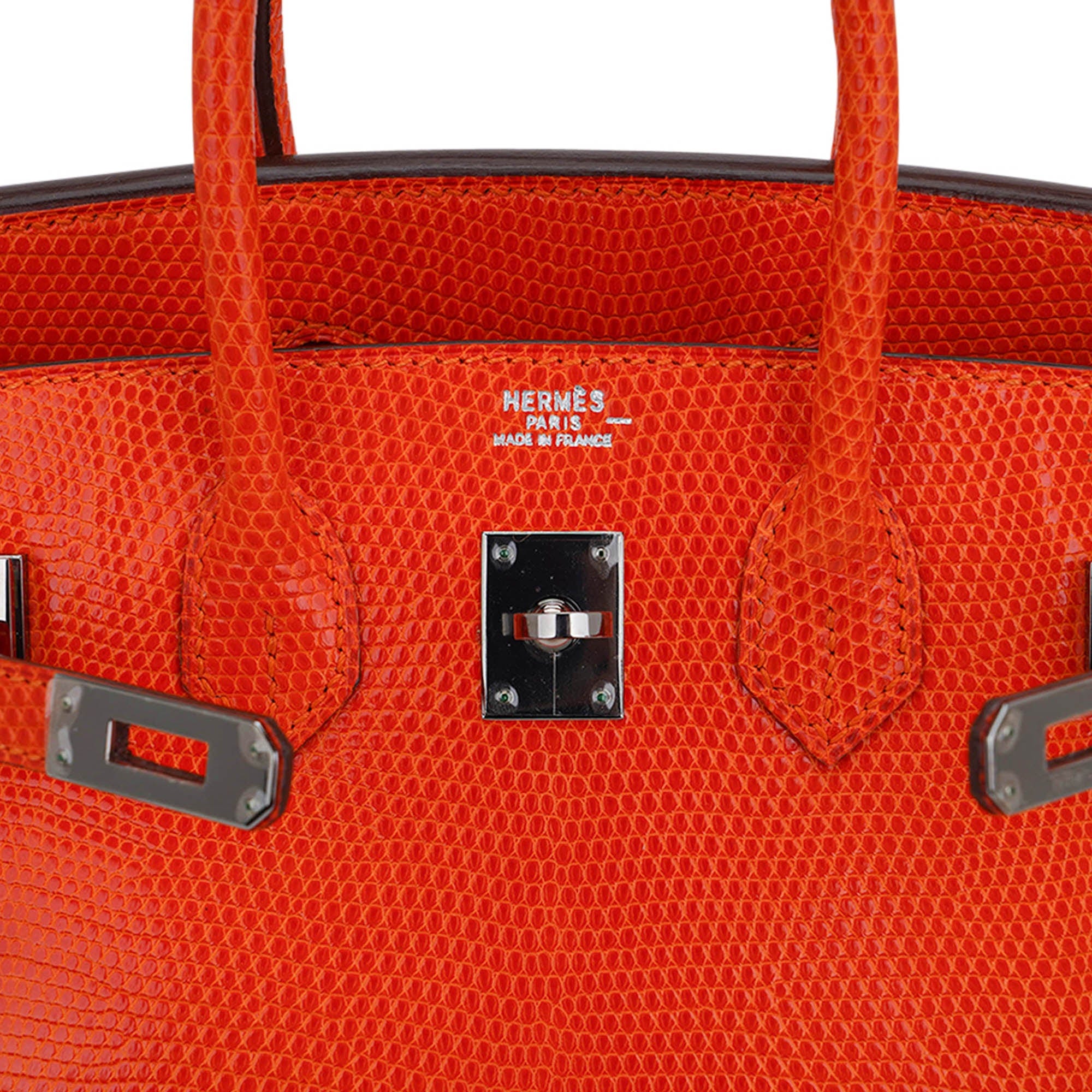 Birkin 25 Bag Orange Tangerine Lizard with Ruthenium Hardware