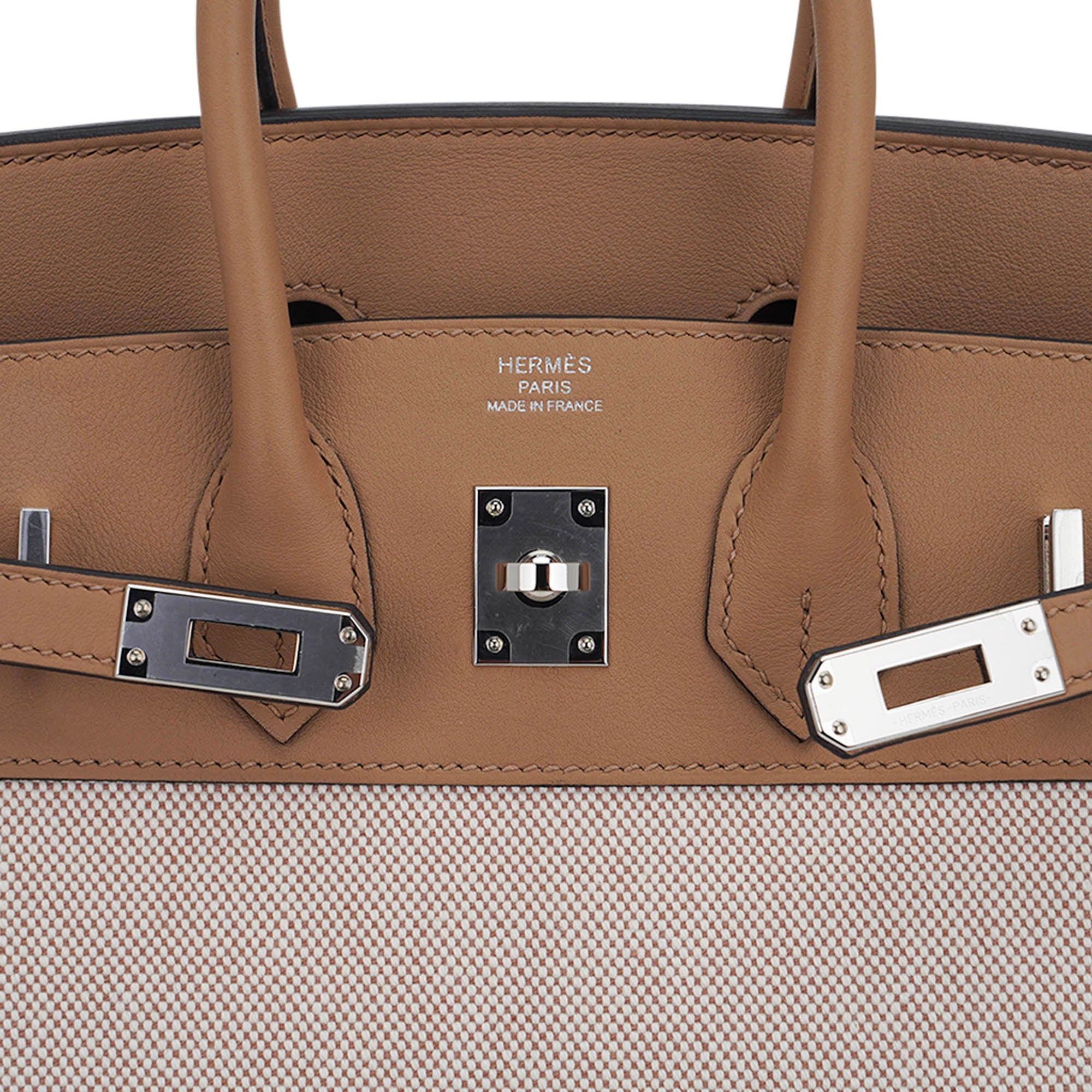 Limited Edition Birkin 25 Bag Ecru Toile H Chai Swift Leather with Palladium Hardware