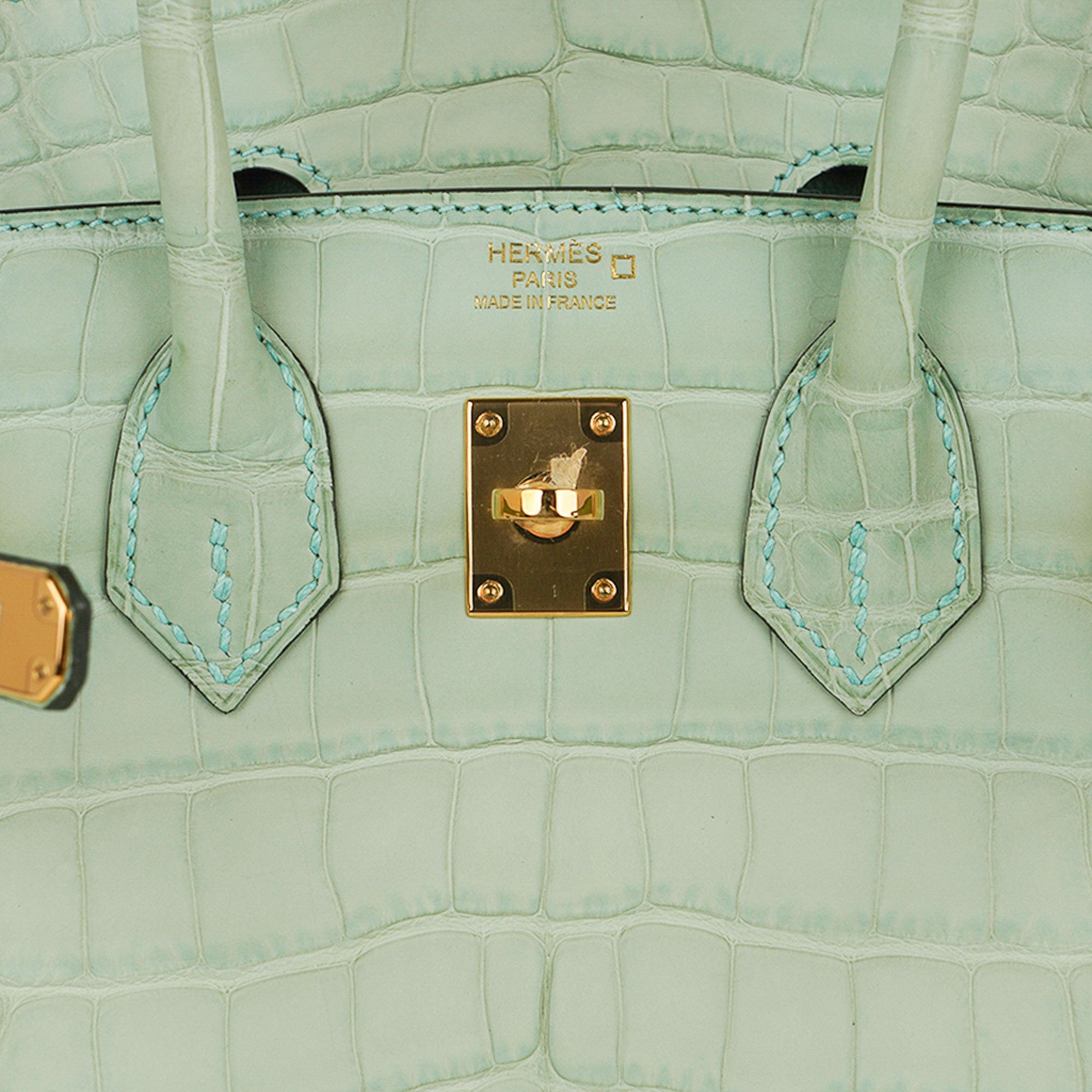 Birkin 25 Bag Vert D’Eau Matte Alligator Gold Hardware Limited Edition