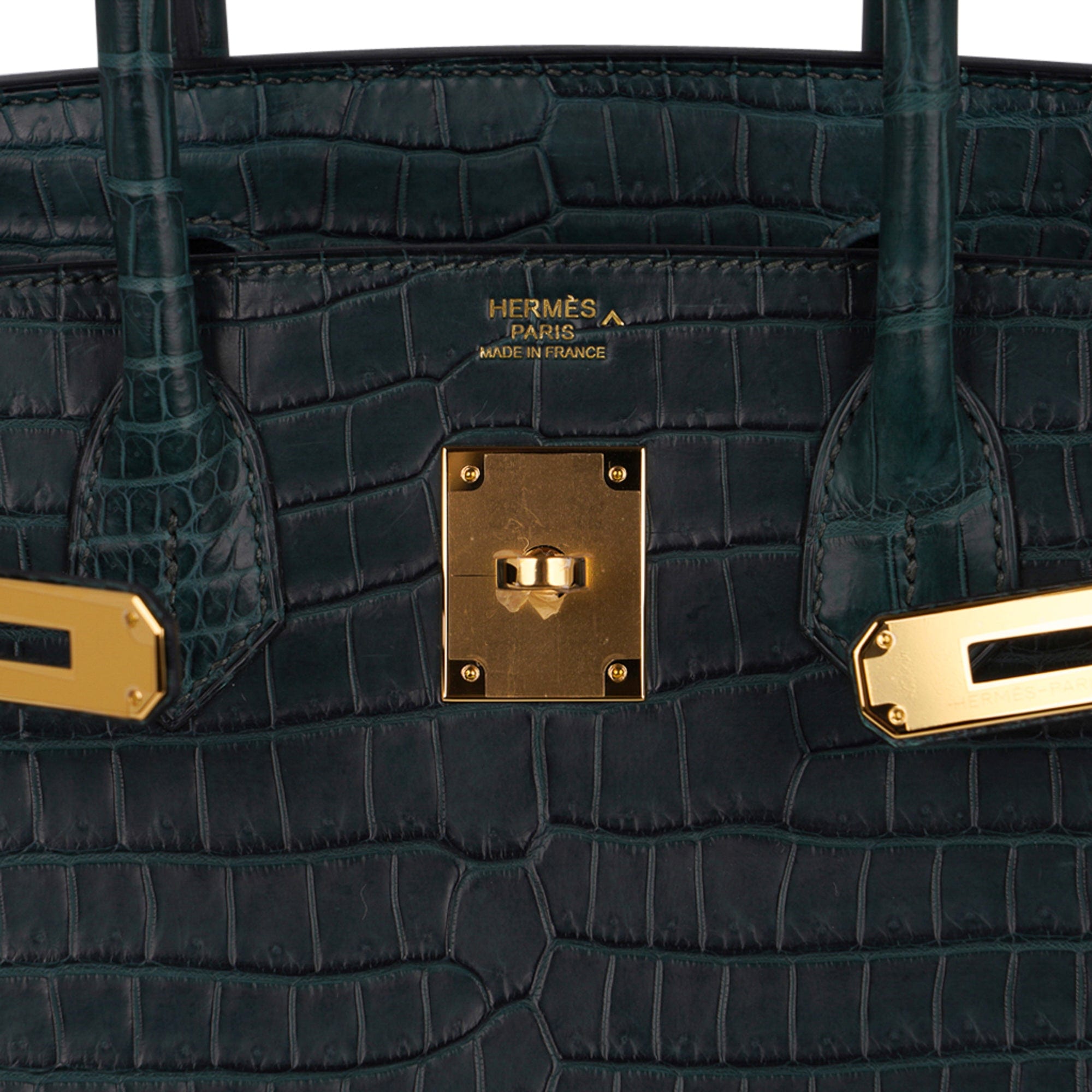 Birkin 30 Bag Vert Fonce Matte Porosus Crocodile with Gold Hardware