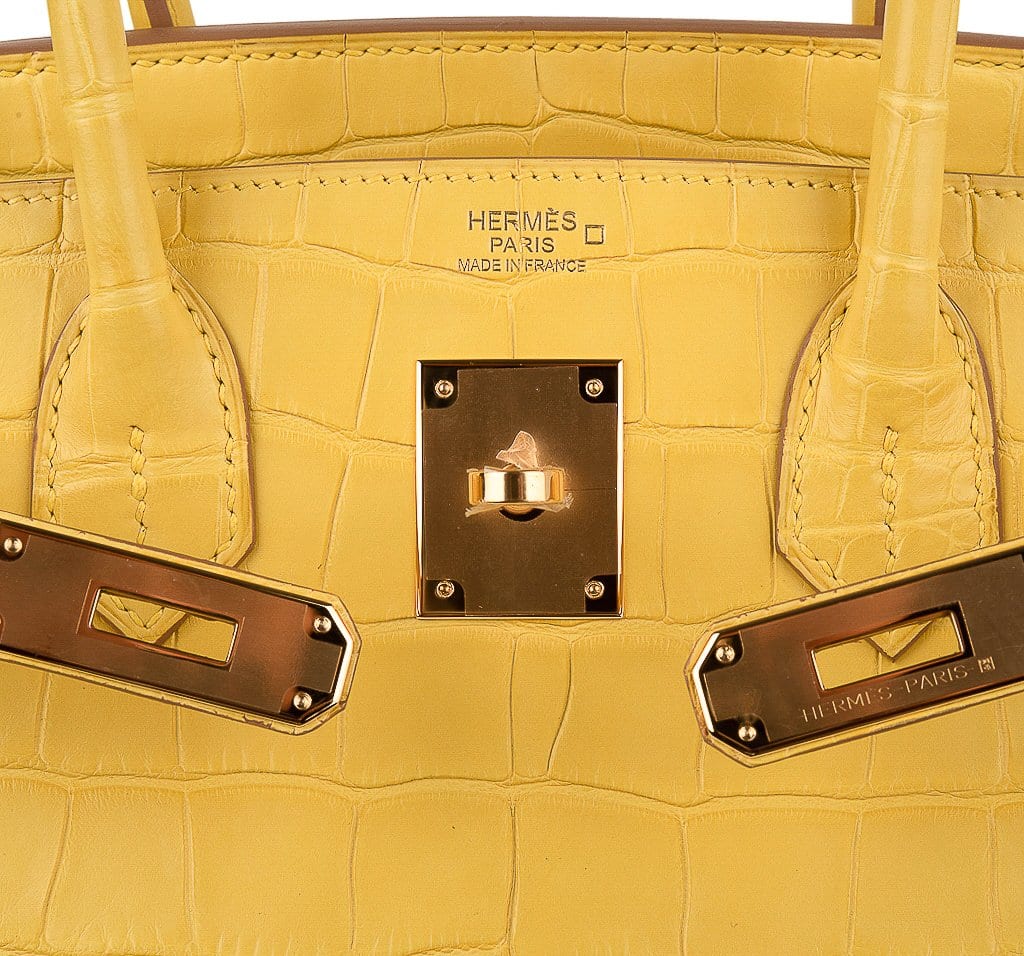 Birkin 30 Bag Mimosa Matte Alligator Gold Hardware