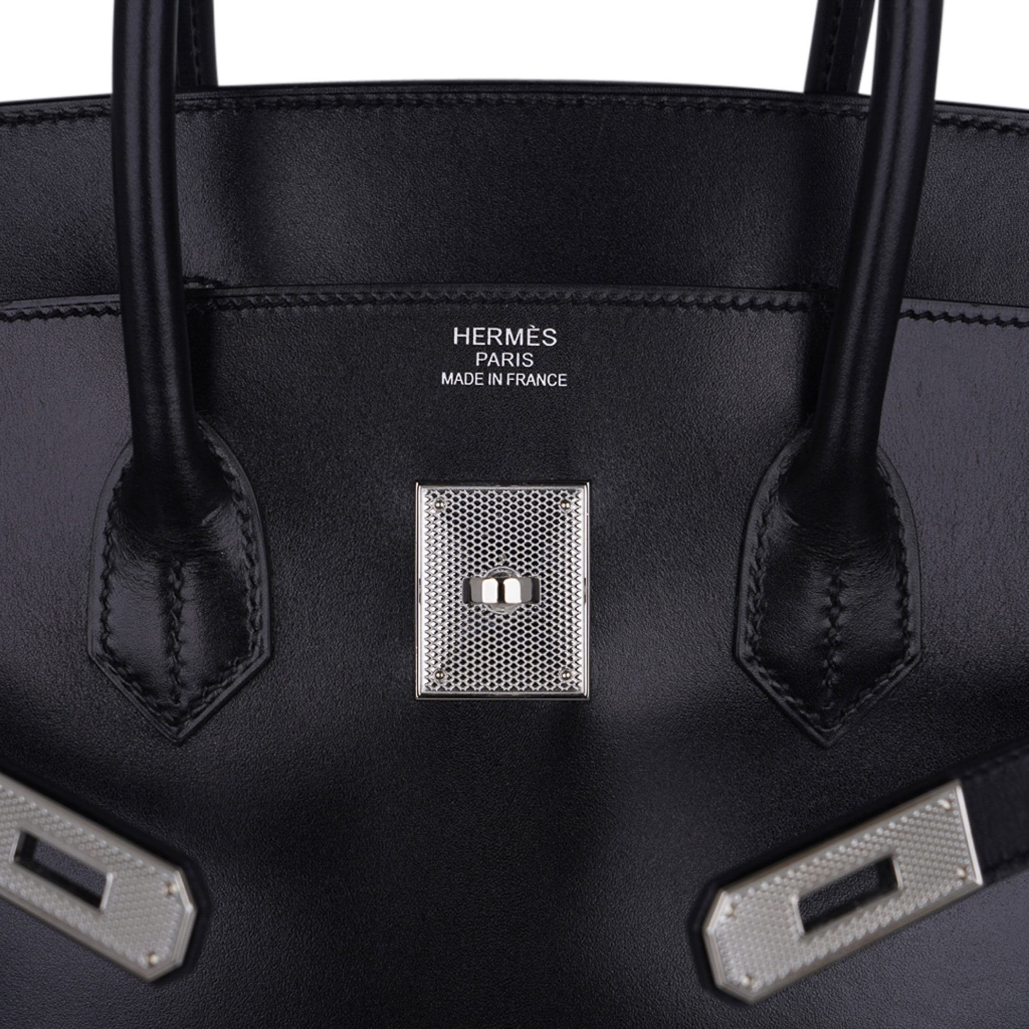 Birkin 35 Bag Black Box Palladium Guilloche Hardware