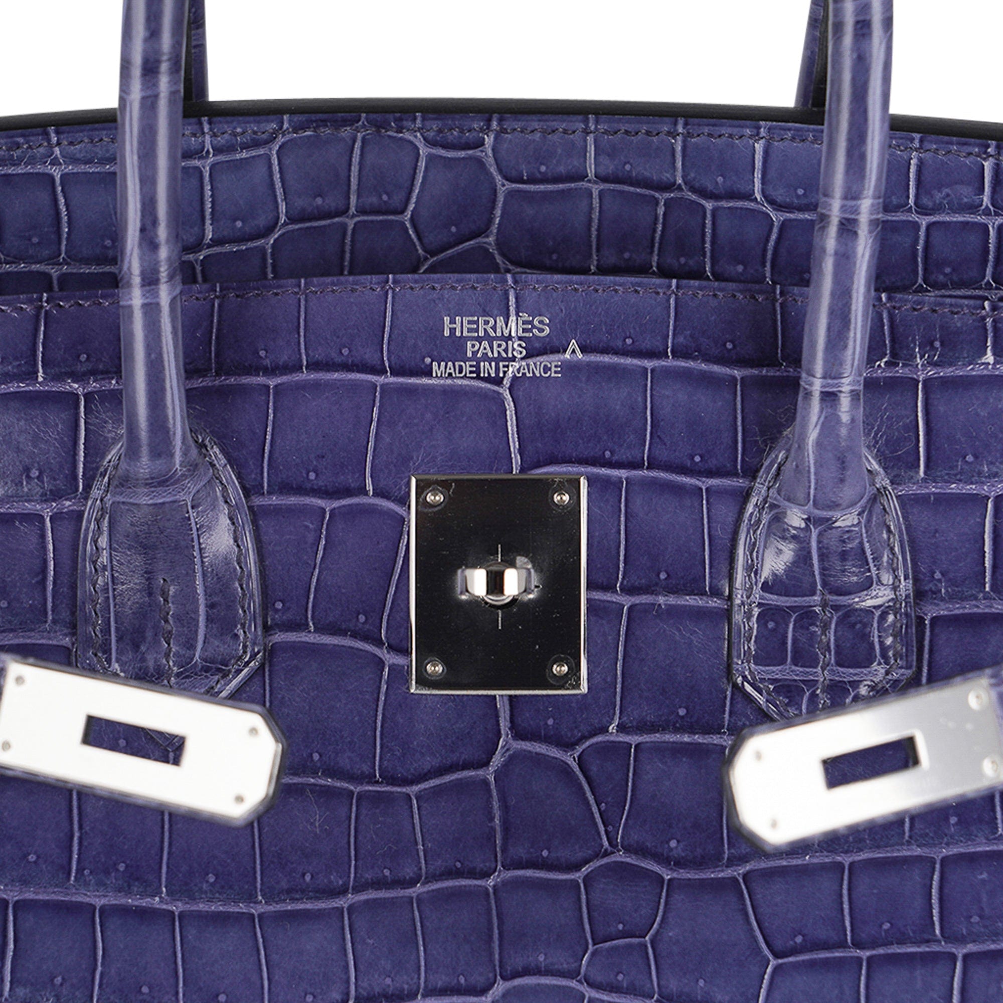 Birkin 35 Bag Blue Brighton Porosus Crocodile Palladium Hardware New