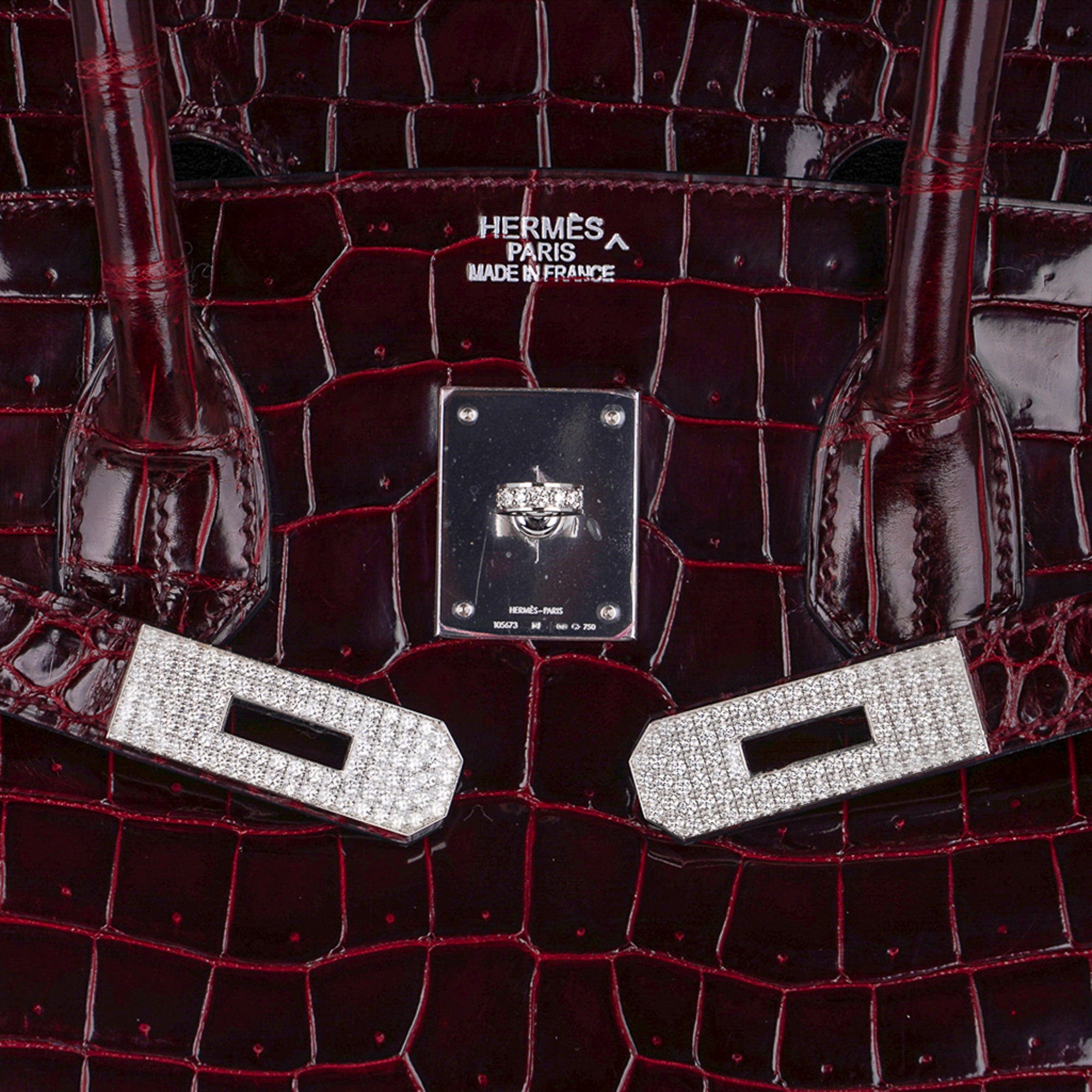 Birkin 35 Bag Diamond Bordeaux Porosus Crocodile with White Gold Hardware