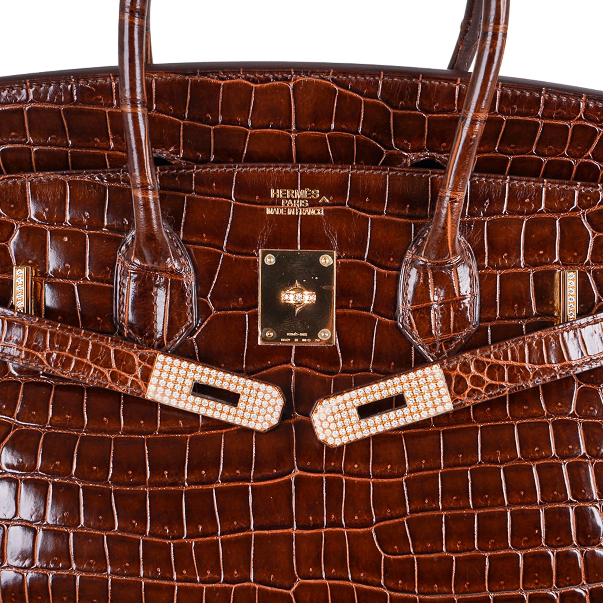 Limited Edition Birkin 35 Bag Diamond Miel Porosus Crocodile with Gold Hardware