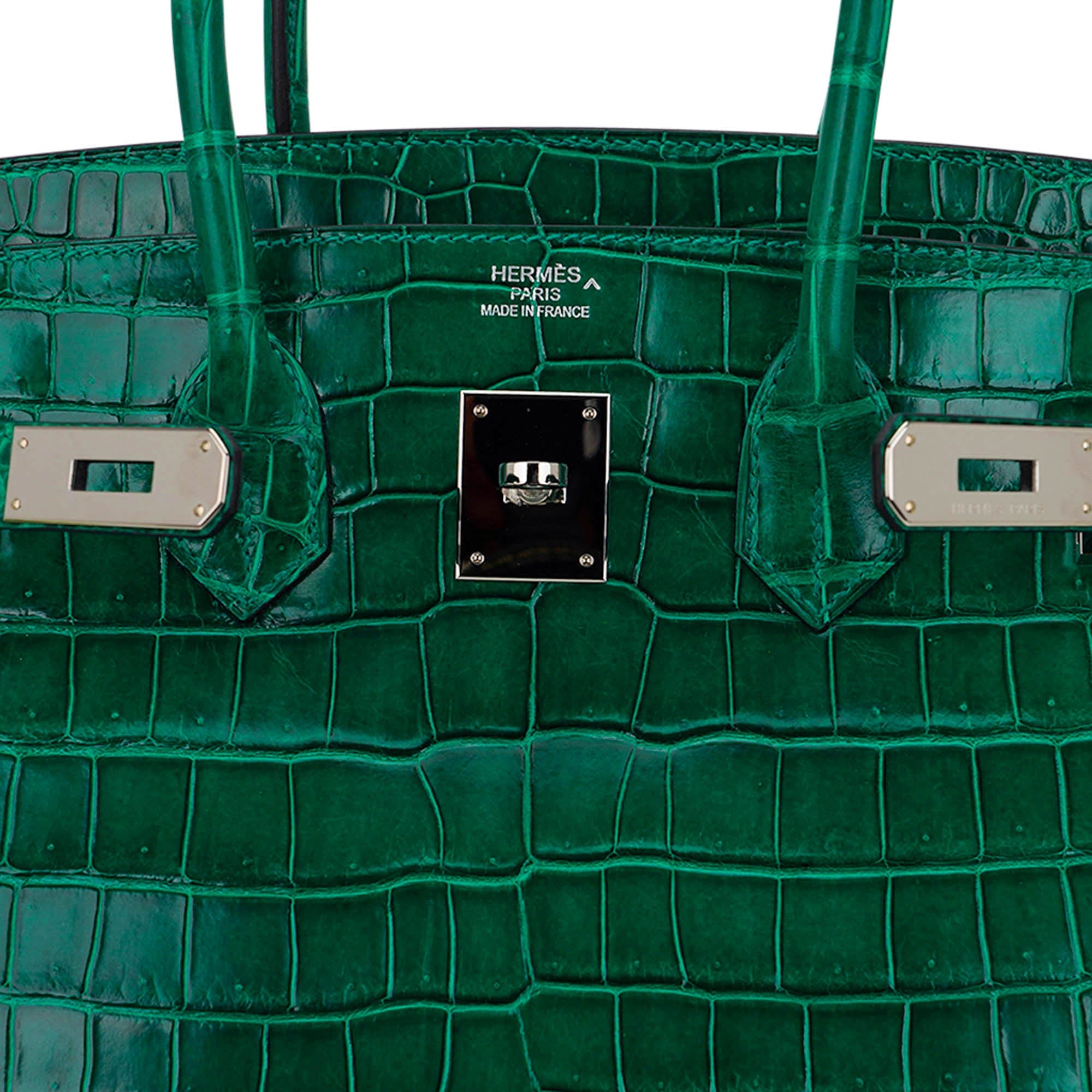 Birkin 35 Bag Emerald Porosus Crocodile with Palladium Hardware