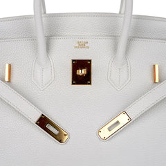 Birkin 35 Bag White Gold Hardware Clemence Leather New