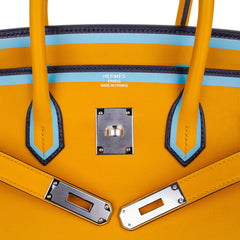 Birkin 35 Bag Jaune Ambre Blue Indigo Blue Celeste Limited Edition New