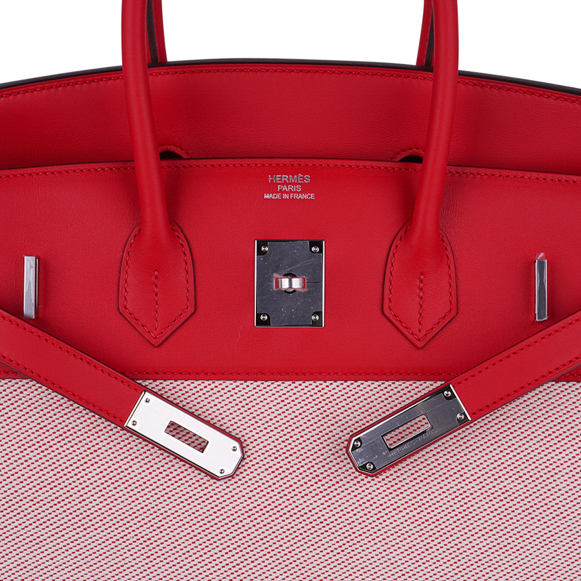 Limited Edition Birkin 35 Bag Fray Fray Framboise Toile and Swift Leather with Palladium Hardware
