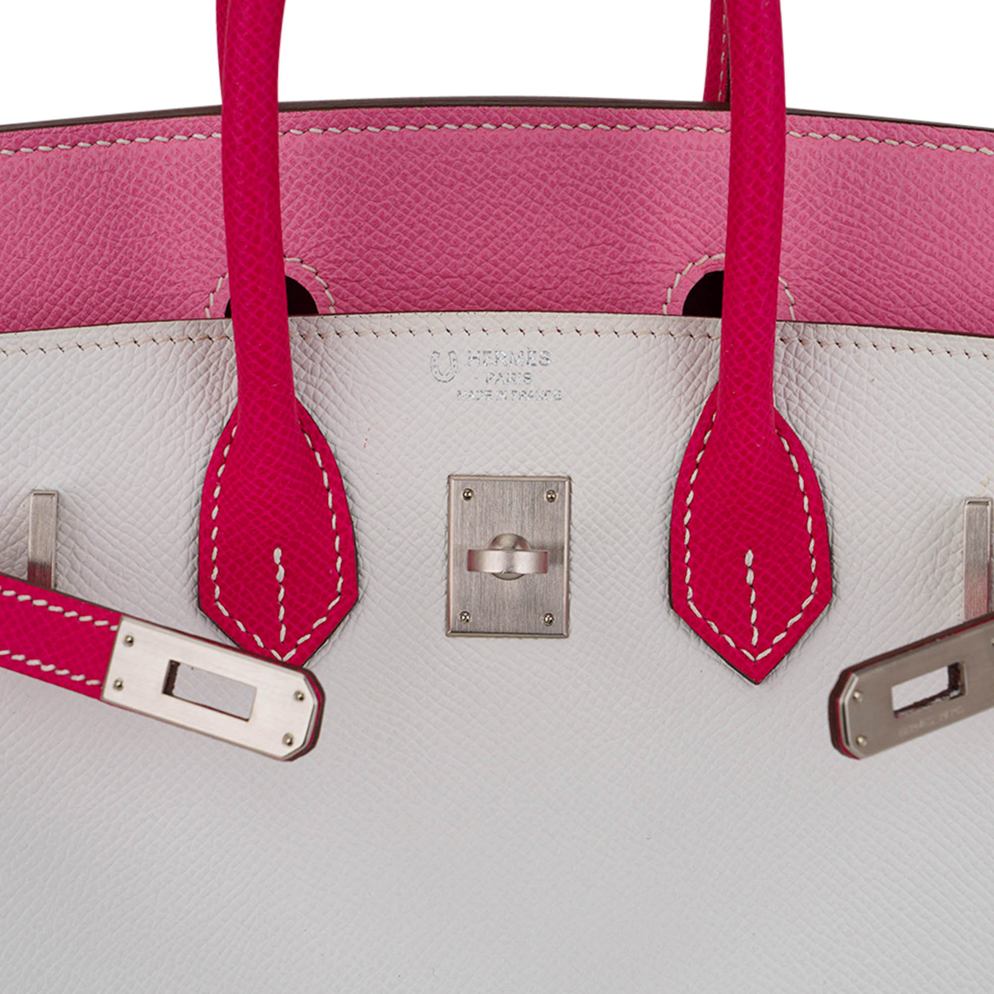 Special Order HSS Birkin 25 Bag White Rose Tyrien and Rose Confetti Epsom Leather
