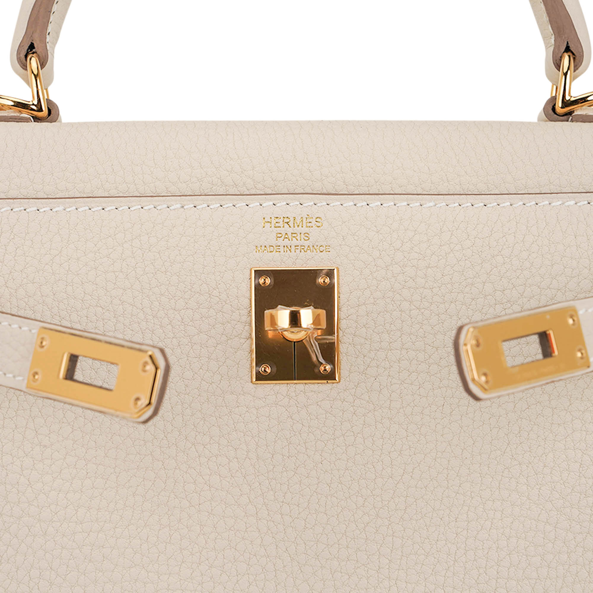Kelly Retourne 25 Bag Craie Togo Leather with Gold Hardware