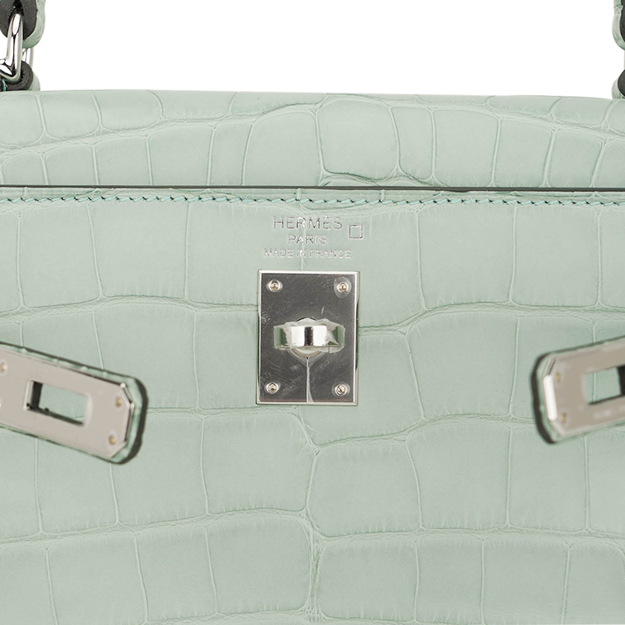 Kelly 25 Retourne Bag Vert d’Eau Matte Alligator with Palladium Hardware