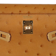 Kelly Danse Bag Tabac Camel Ostrich with Gold Hardware
