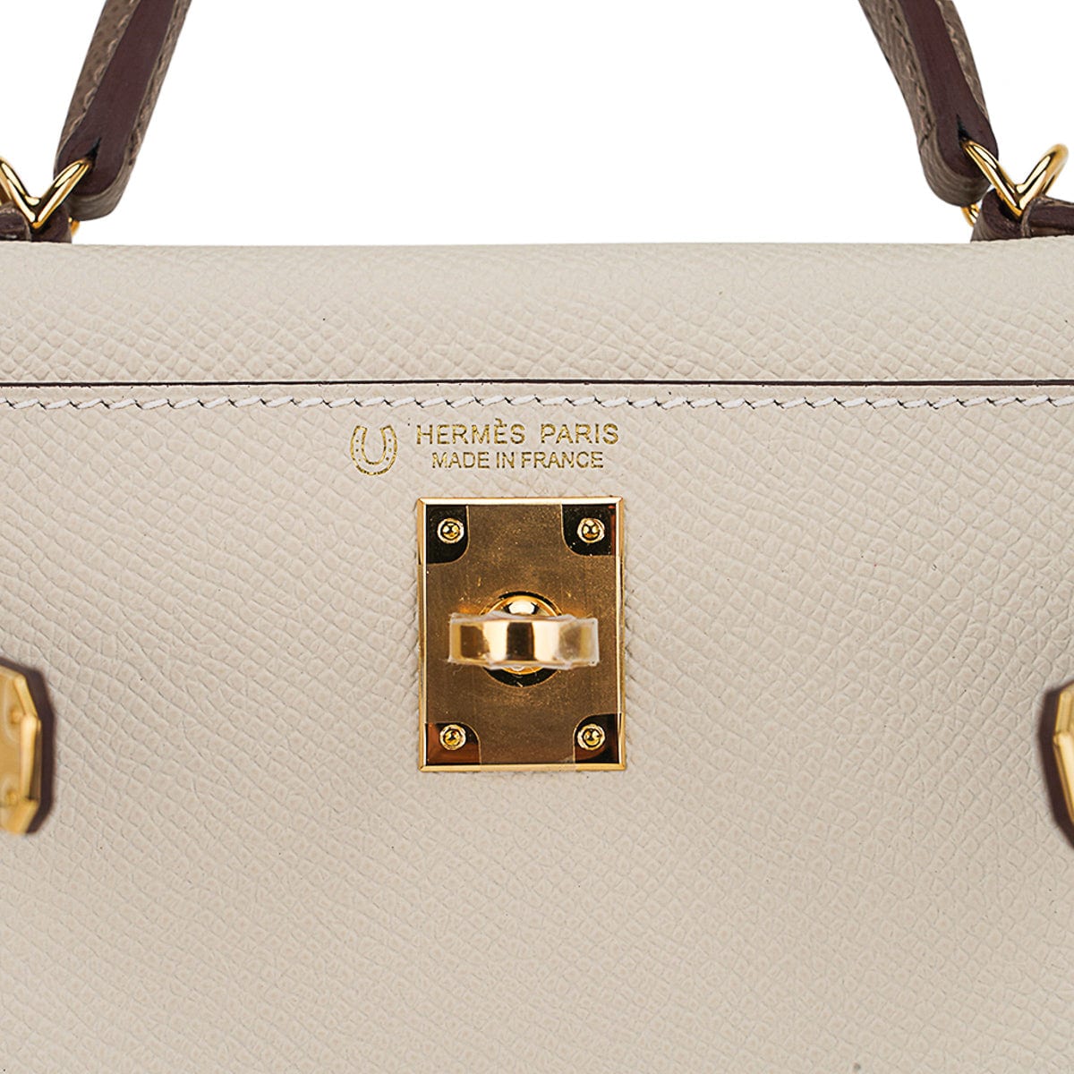 Special Order HSS Mini Kelly 20 Bag Sellier Craie & Etoupe Epsom Leather with Gold Hardware