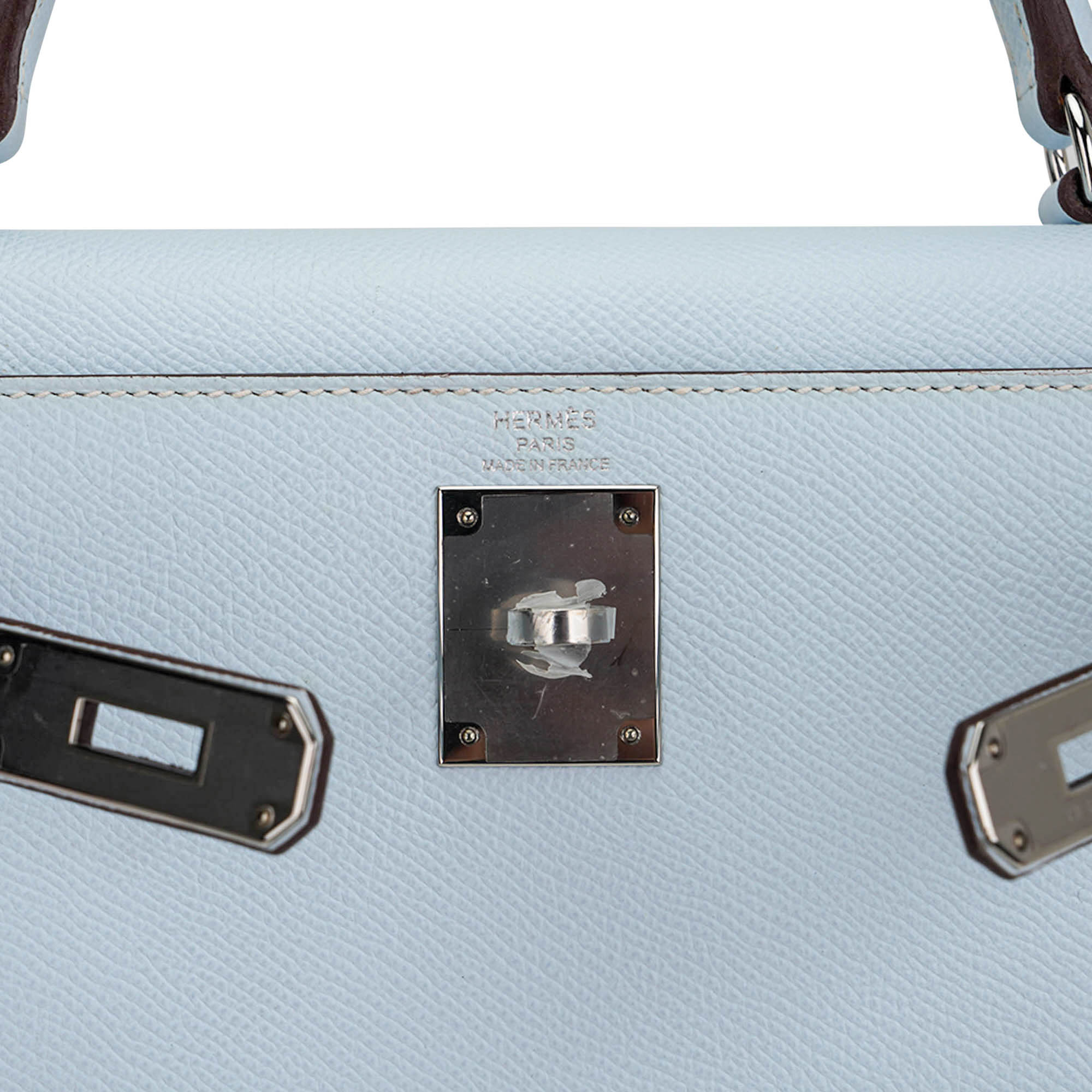 Kelly Sellier 28 Bag Blue Brume Epsom Leather with Palladium Hardware