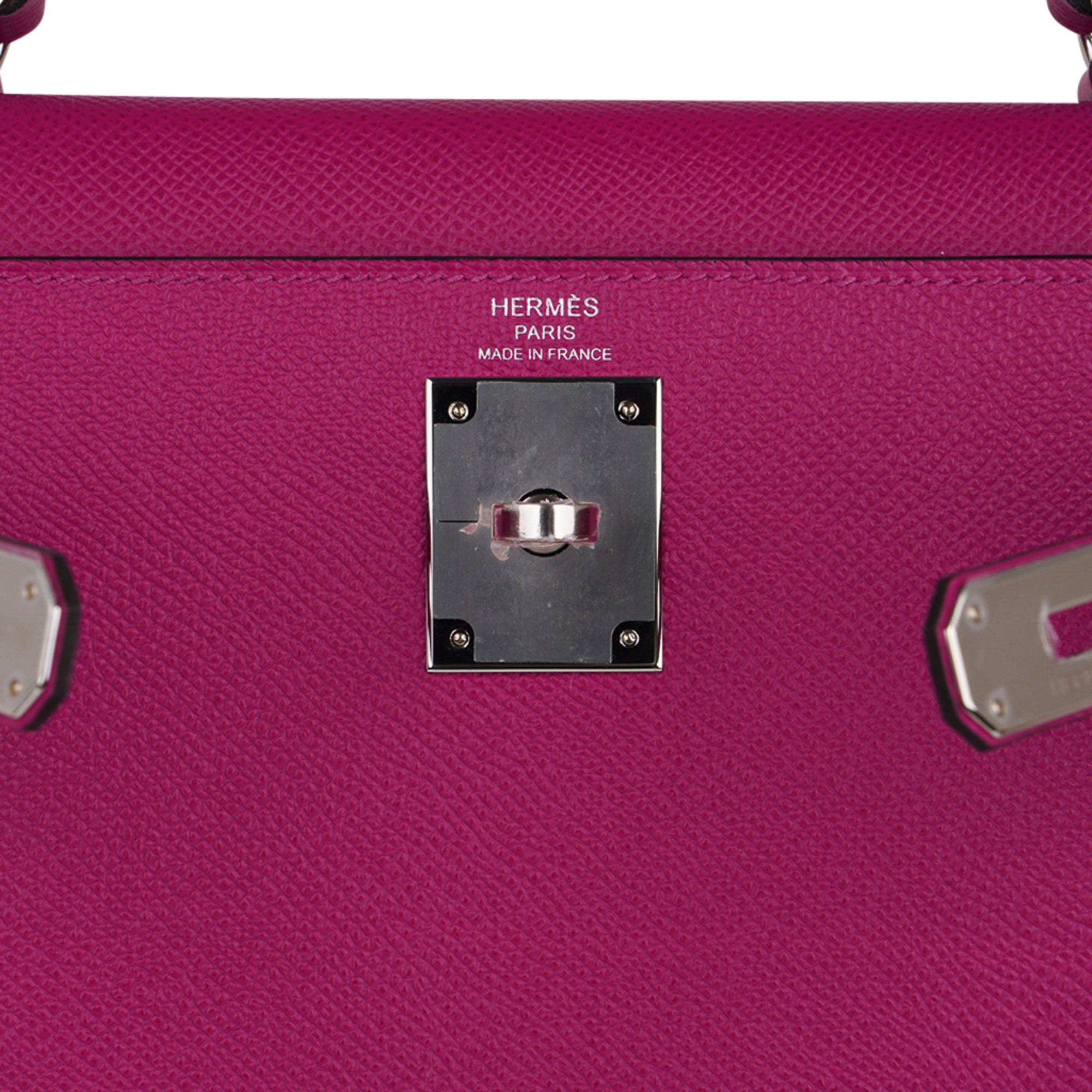 Kelly 28 Sellier Bag Rose Pourpre Epsom Leather with Palladium Hardware