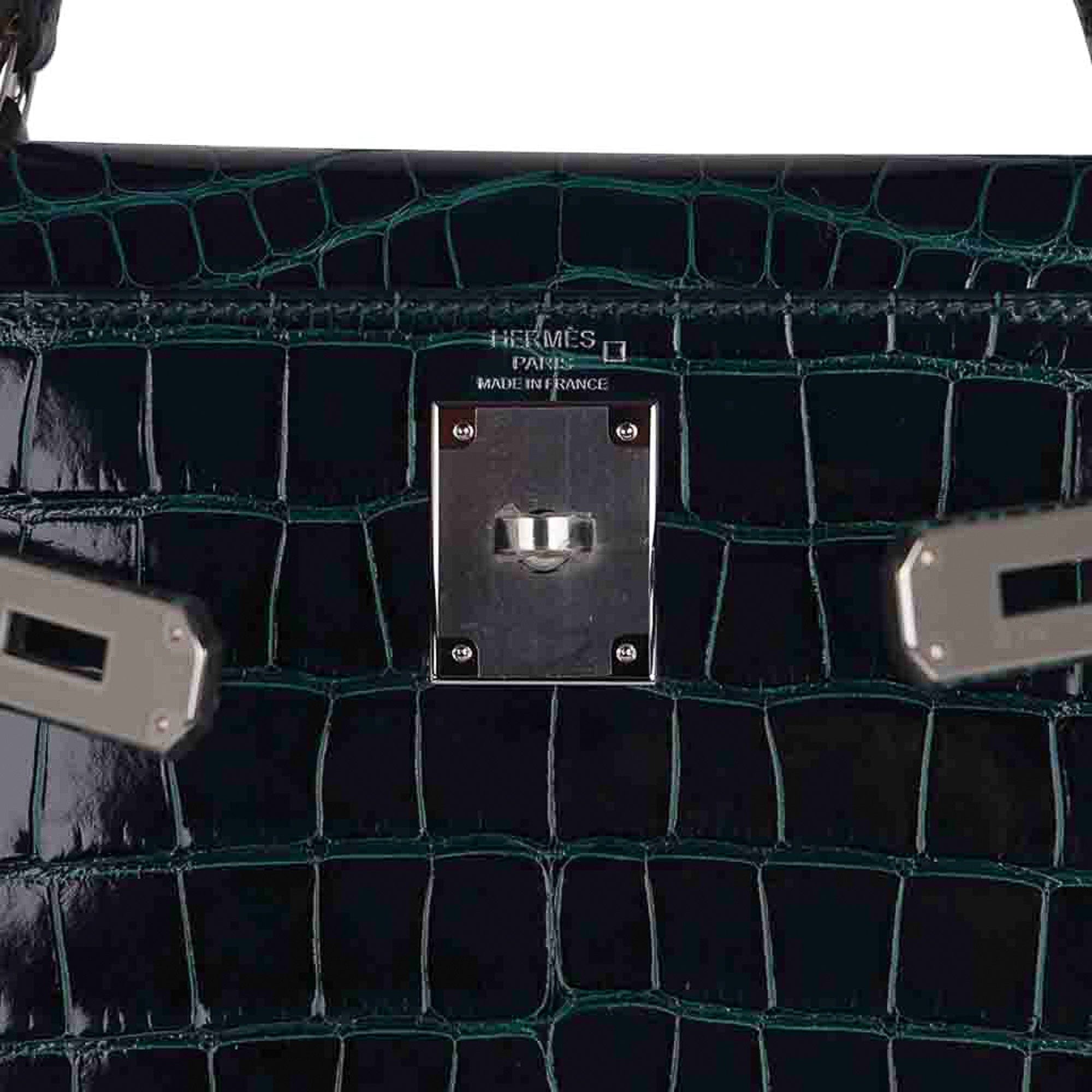 Kelly 28 Sellier Verso Vert Cypress / Vert Jade Bag Alligator Palladium Hardware