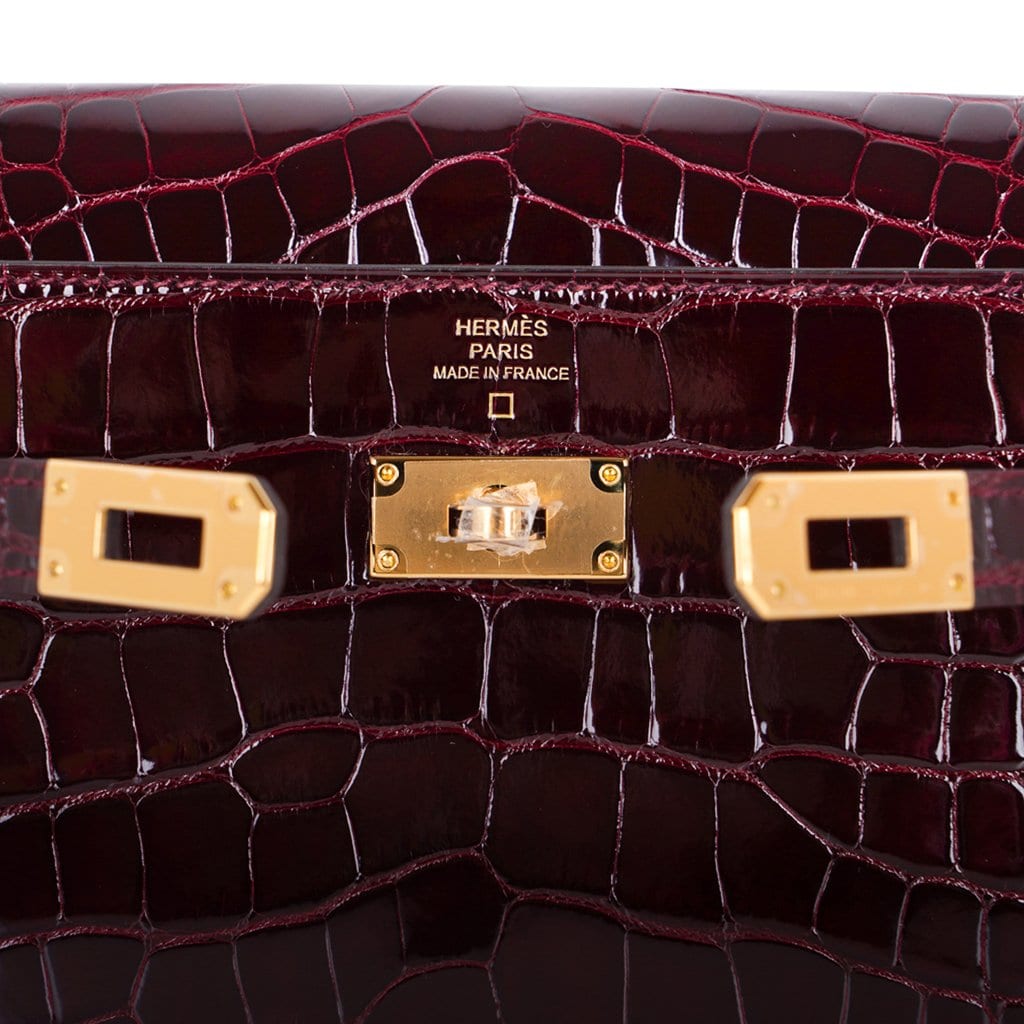 Kelly Classique To Go Wallet Bordeaux Alligator Gold Hardware New w/Box