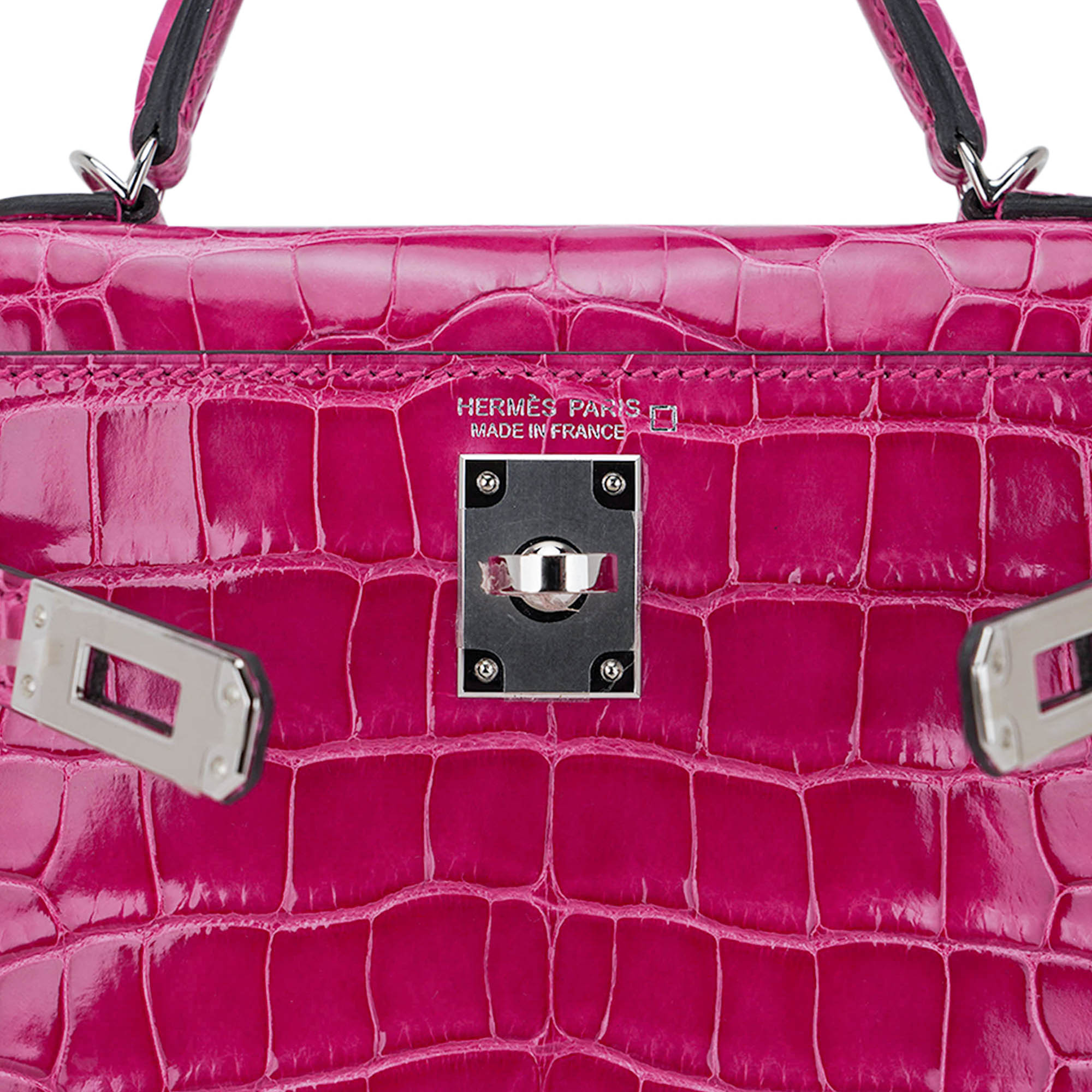 Limited Edition Mini Kelly 20 Sellier Rose Scheherazade Alligator Bag Palladium Hardware