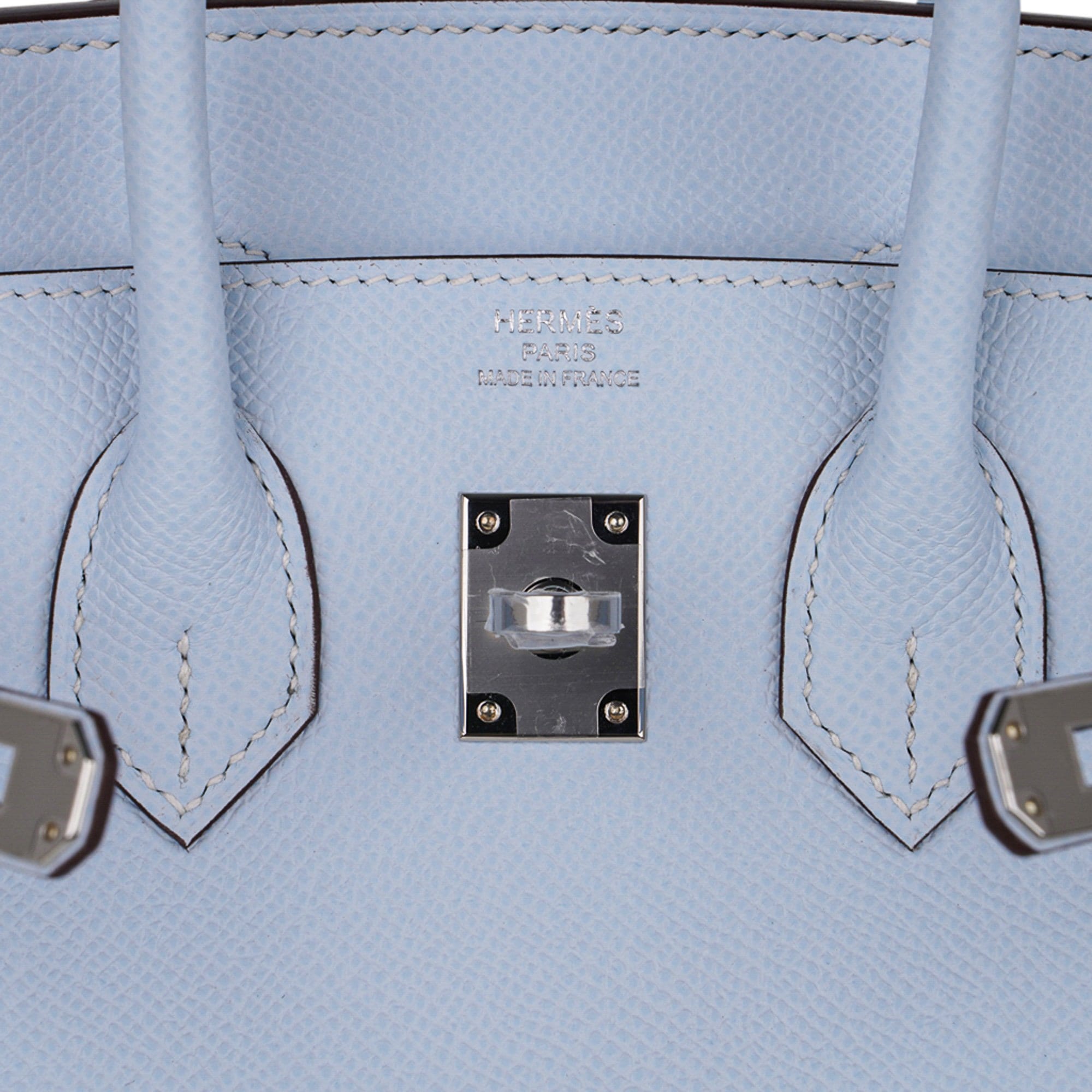 Birkin 25 Sellier Bag Blue Brume Epsom Palladium Hardware New