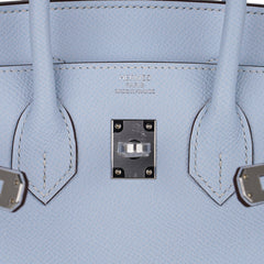 Birkin 25 Sellier Bag Blue Brume Epsom Palladium Hardware New