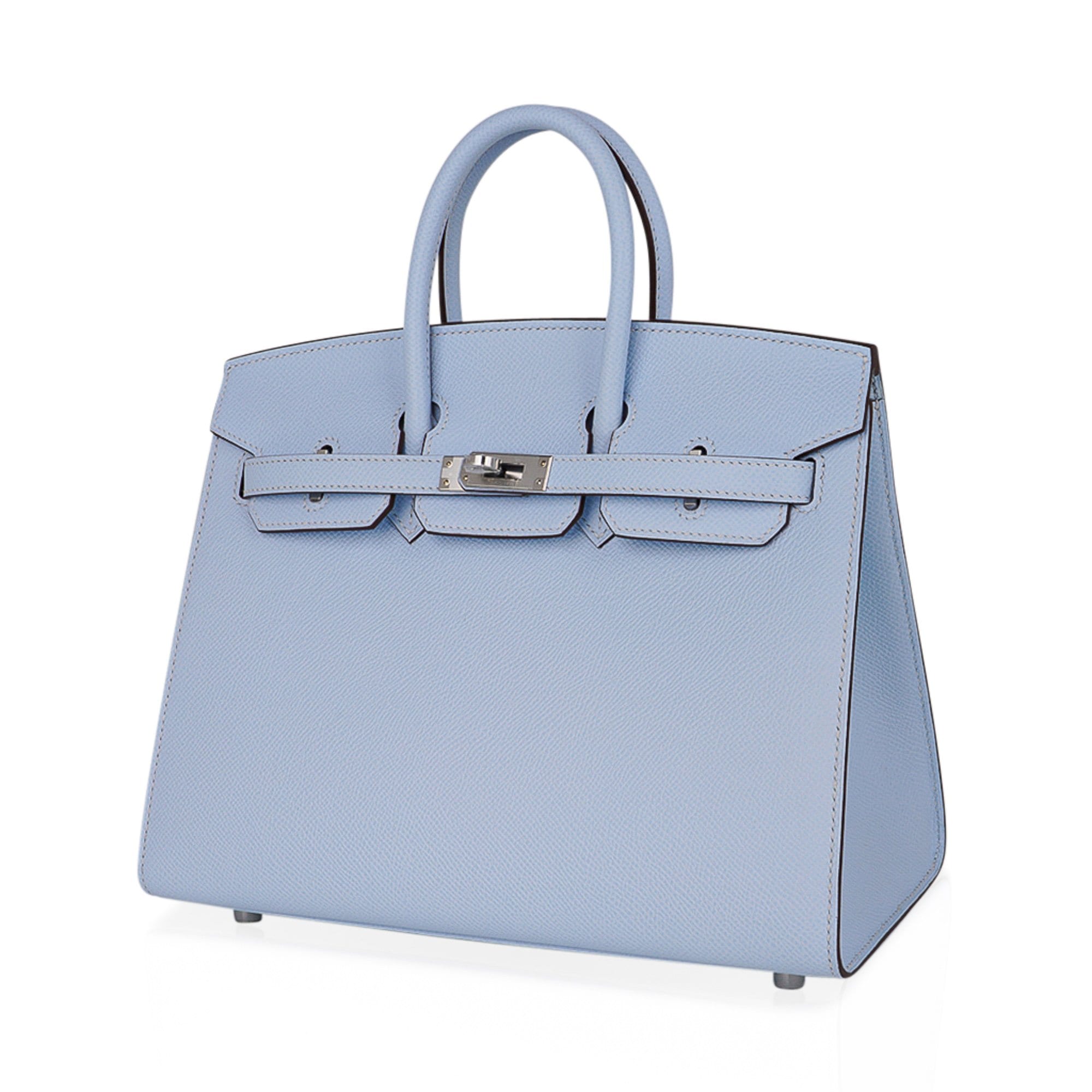 Birkin 25 Sellier Bag Blue Brume Epsom Palladium Hardware New
