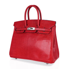 Limited Edition Birkin 25 Bag Rouge Exotic Lizard with Palladium Hardware