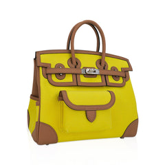 Limited Edition Birkin Cargo 25 Bag Jaune Citron Goeland Chai Swift Leather with Palladium Hardware