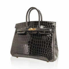 Birkin 25 Bag Graphite Crocodile with Gold Hardware