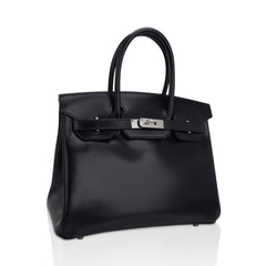 Birkin 30 Black Box Leather Bag Palladium Hardware