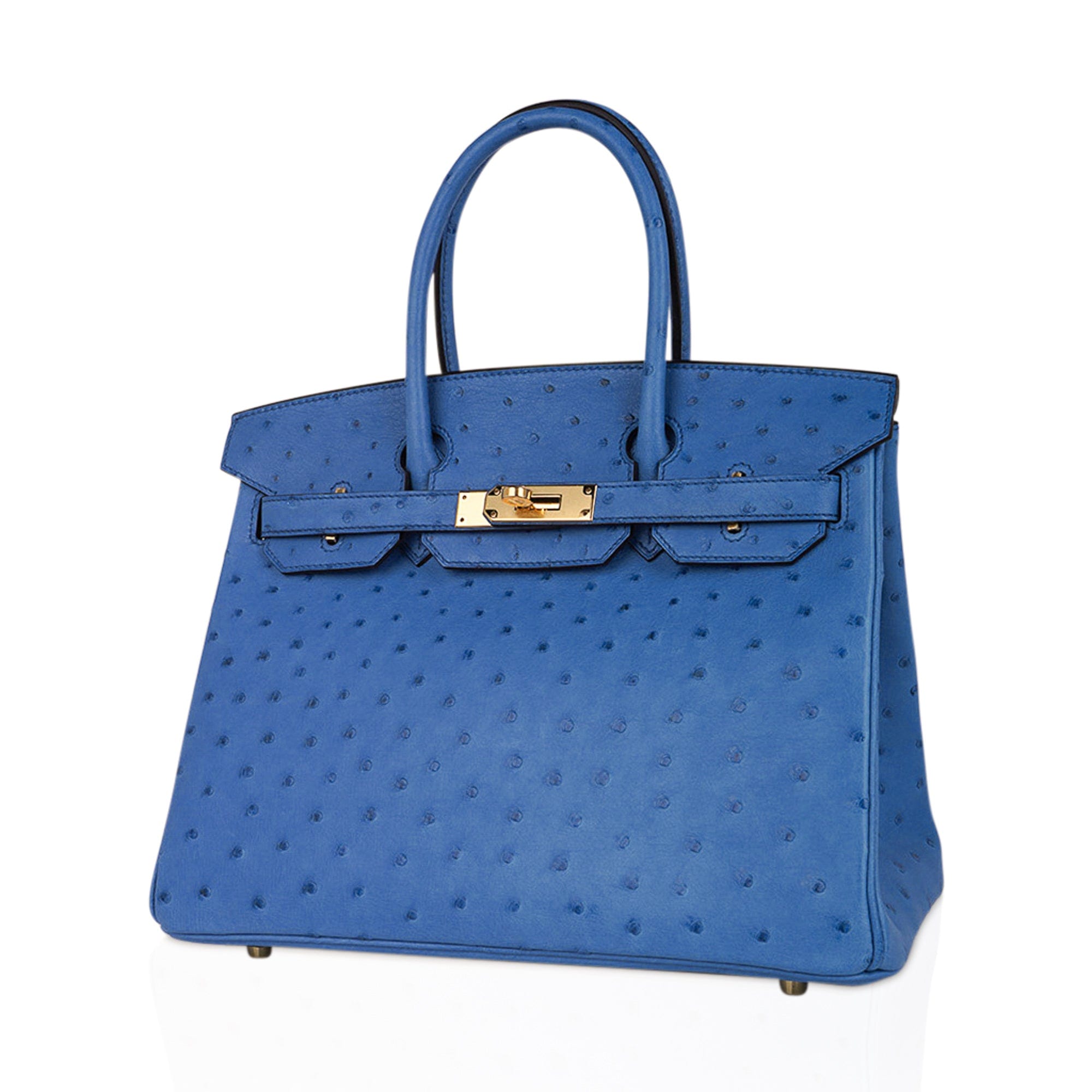 Birkin 30 Bag Bleu Mykonos Ostrich with Gold Hardware