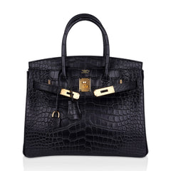 Birkin 30 Matte Alligator Black Bag Gold Hardware