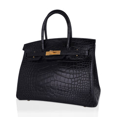 Birkin 30 Matte Alligator Black Bag Gold Hardware