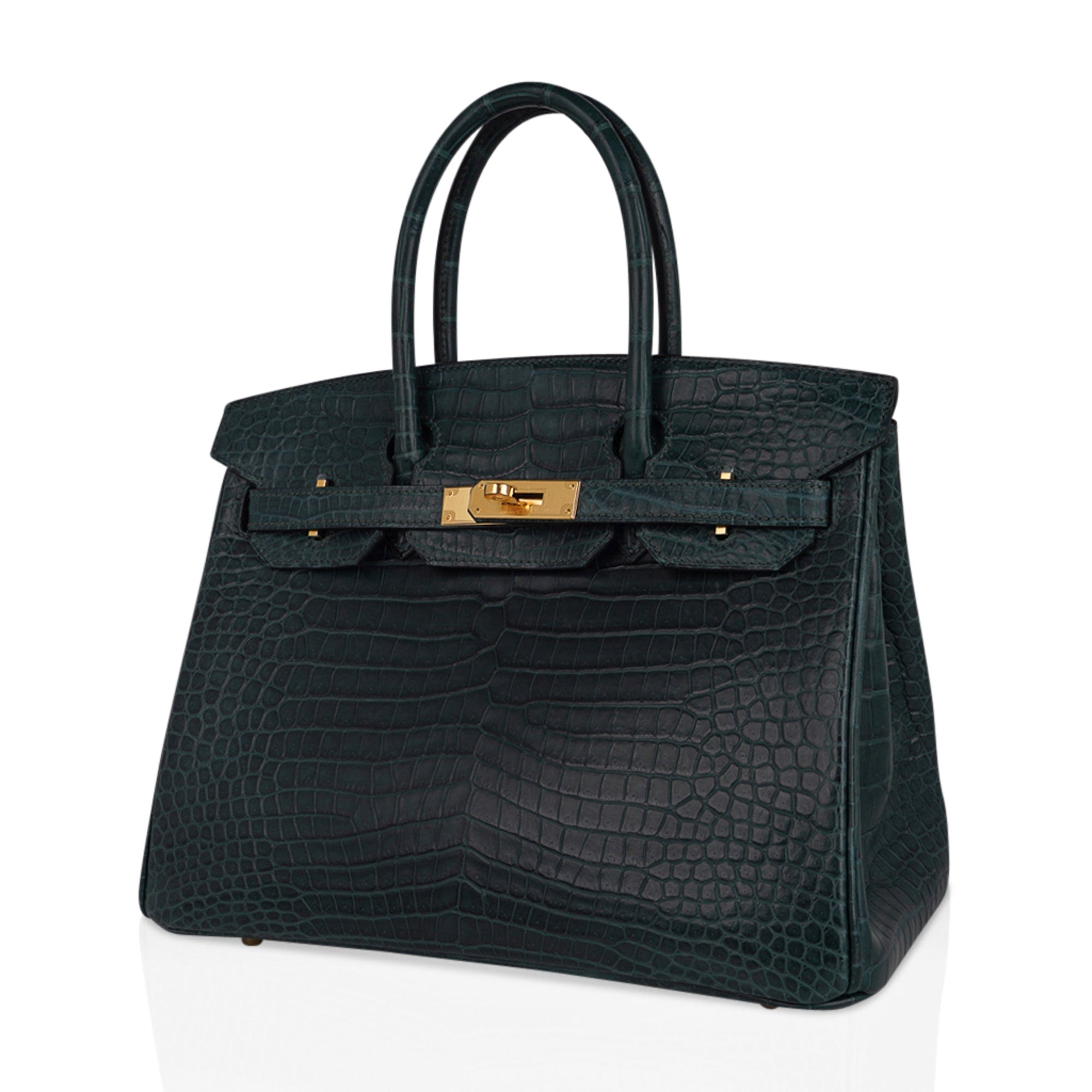 Birkin 30 Bag Vert Fonce Matte Porosus Crocodile with Gold Hardware