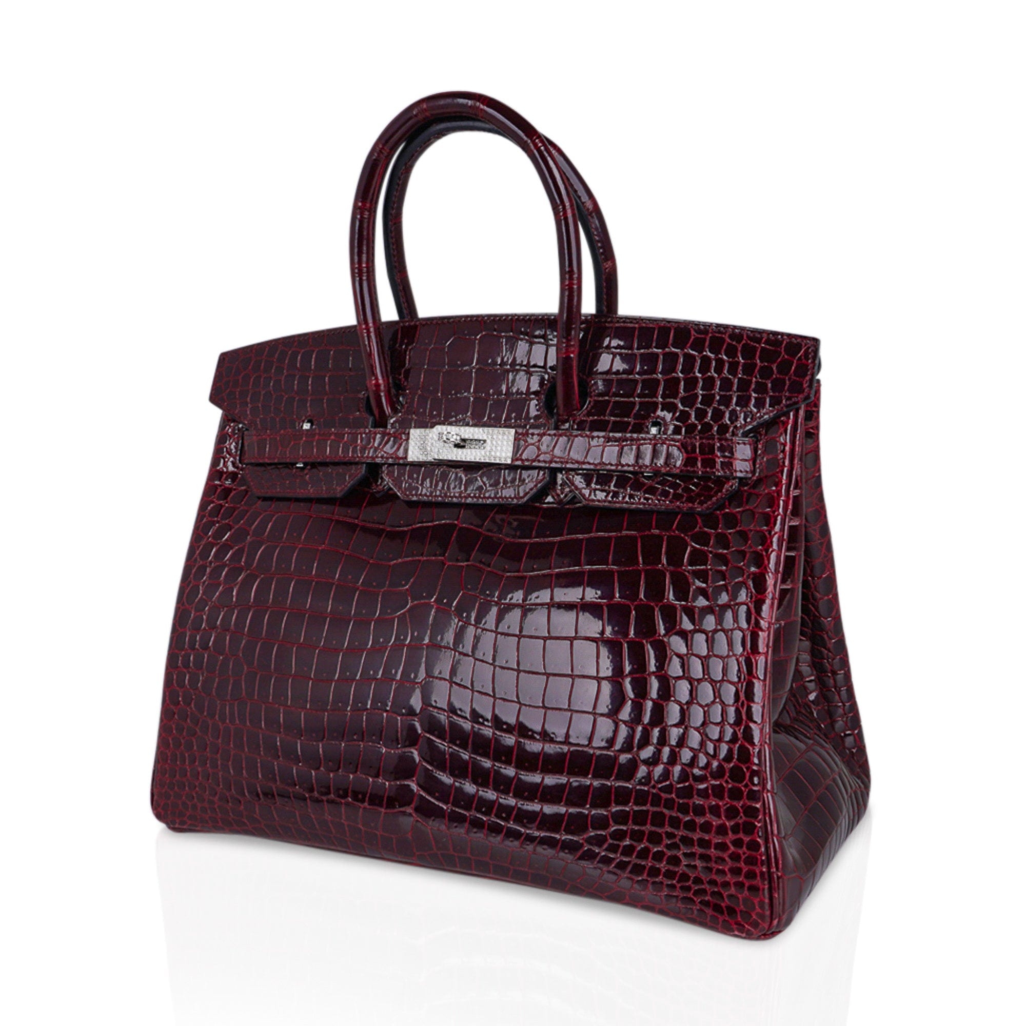 Birkin 35 Bag Diamond Bordeaux Porosus Crocodile with White Gold Hardware
