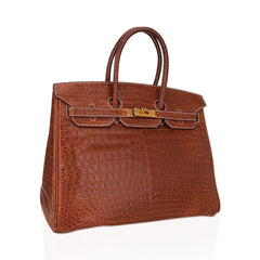 Birkin 35 Bag Matte Fauve Porosus Crocodile with Gold Hardware