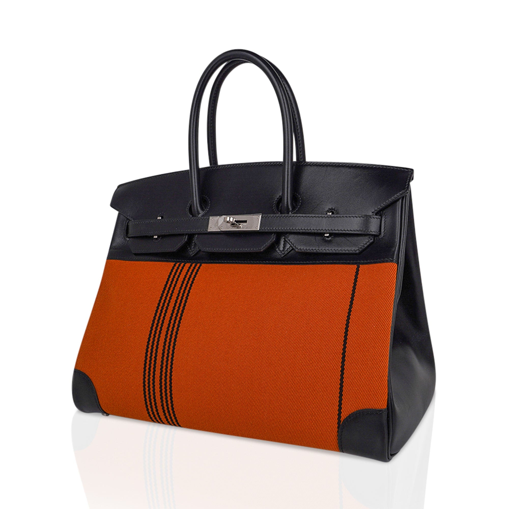 Birkin 35 Bag Potamus Toile / Box Limited Edition Palladium Hardware