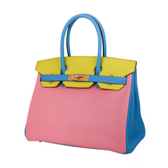 Birkin HSS 30 Bag Tri-Color Rose Confetti Bue Aztec Soufre Chevre