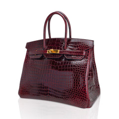 Special Order HSS Birkin 35 Bag Bordeaux Porosus Crocodile with Gold Hardware